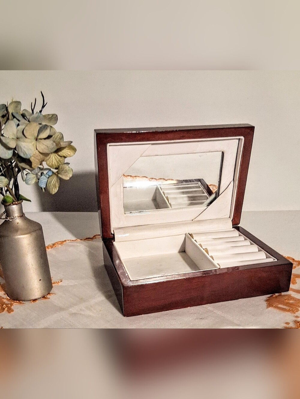 Vintage Genuine Rosewood Jewelry Box w/ Mirror